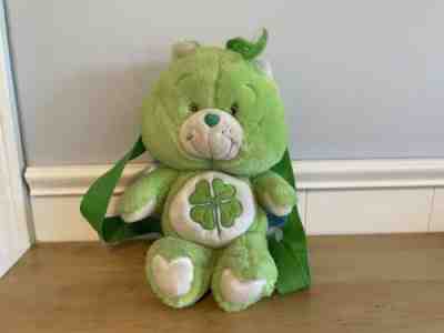 2003 Care Bears Green Good Luck Clover Backpack Sleepy Stuffed Plush Toy Bag 13â?