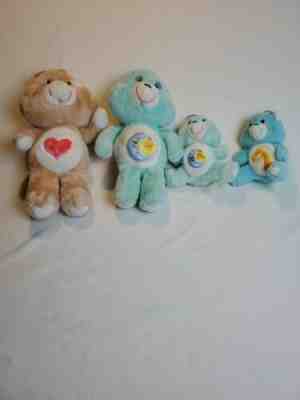 Vintage Set of 4 Plush Care Bears Good Luck and Bedtime 1980's