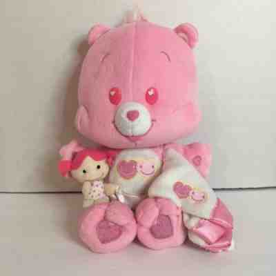Care Bears Cubs Love-A-Lot Cub 2004 Pink Bear W/Doll & Blanket RARE