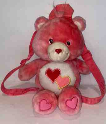 Care Bear Love A Lot Bear Backpack Plush Pink Hearts Stuffed Animal 2003