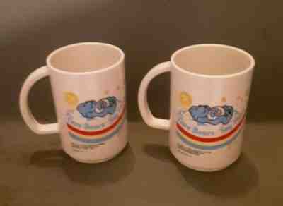 Vintage 1985 Care Bears Pizza Hut Plastic Mugs, Have A Bear-rific Day SET OF TWO