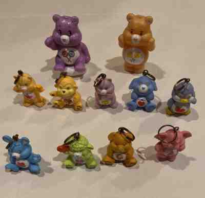 Vintage Care Bears Lot of 9 Figures Bear Mini Key Chains And 2 PVC Figures