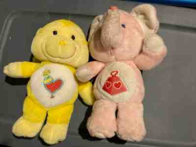 lot of 2 Vintage Care bears cousins pink elephant and 2004 monkey kids plush toy