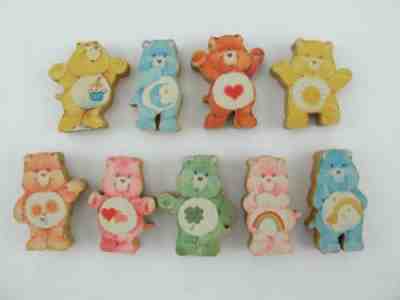 1983 Vintage Set of 9 Care Bears Mini Wooden Fridge Magnets Figurines Figure Lot