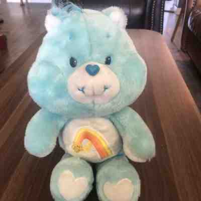 Vintage 1983 Kenner Care Bears Wish Bear Plush Aqua Blue Yellow Rainbow Heart