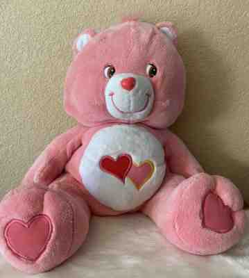2006 Care Bears Love A Lot Bear Pink Hearts Large 20â? Plush Huggable Stuffie