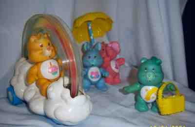 1983 poseable PVC CareBears figurines with Rainbow Roller Cloud Car
