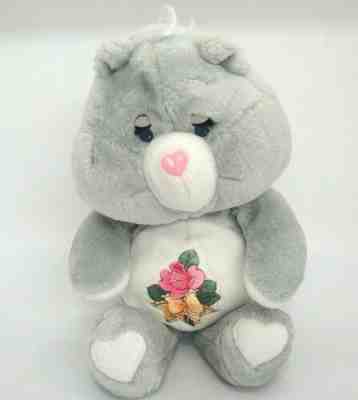 Vintage Plush Grams Care Bear Gray Rose Flower Tummy 1983 Kenner 16"