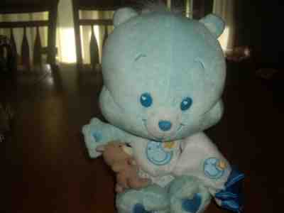 EUC 2004 Care Bear Cubs Baby Bedtime Bear Light Blue w Teddy Bear & Blanket