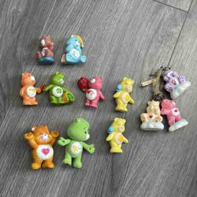 Vintage Care Bears Lot of 10 Figures Bear Mini PVC Cake Toppers And 3 Keychain