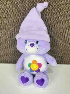 Vintage 2003 Care Bears Harmony Bear Plush 7.5" Purple Flower Belly w/ Cap