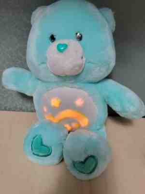 Vintage Care Bear Wish Bear Teal Talking, Lights Up Hug Hard Tummy Works! 2002
