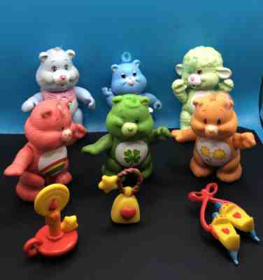 Vintage CARE BEAR PVC Poseable Figures Lot Of 6 Accessories 3
