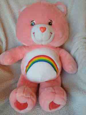 2006 PINK CARE BEARS CHEER Bear Plush Rainbow Jumbo 26/28 inch