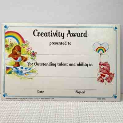 Vintage Care Bears Creativity Award Certificate Card Love A Lot Tenderheart 80s