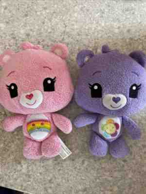 Cheer Bear & Harmony Care Bear Pink Purple Rainbow Plush Teddy Bear Hasbro 2012