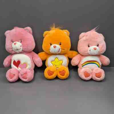 Lot of 3 Care Bears Laugh-A-Lot Orange Love-A-Lot Pink Cheer 2002-03 Plush