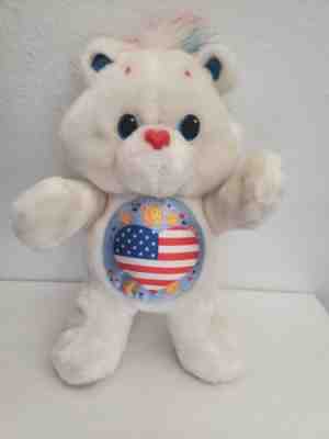 Environmental Care Bear Proud Heart America White Plush Stuffed Animal Satin