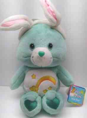 Care Bears Green Wish Bear Easter Bunny Ears Stuffed Plush Animal 2003 NEW