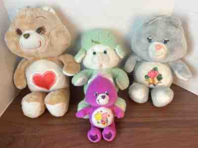 Vintage Lot of 4 Plush Care Bears 1983, 1984,2004 Tender Heart, Lamb, Surprise