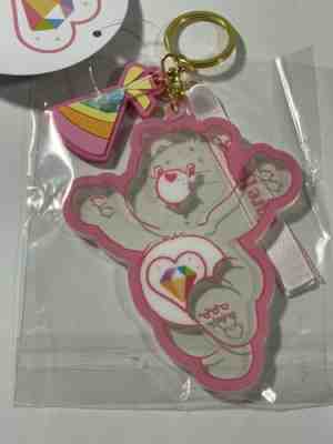 NWT Care Bears 4â? Sparkle Heart Bear Transparent Keychain 40th Birthday Edition
