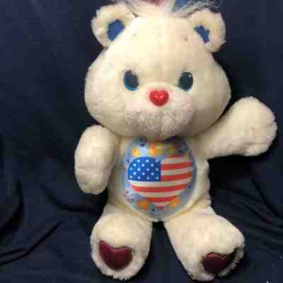 Vintage Care Bears Proud Heart Bear Plush White USA 1991 Kenner
