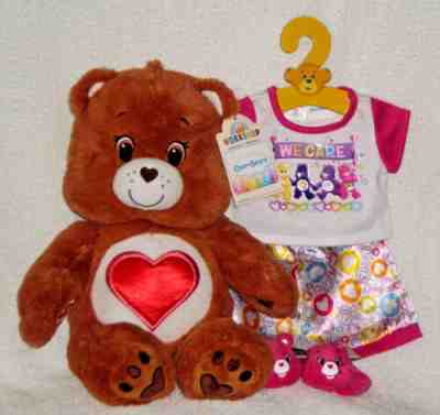 Build a Bear Tenderheart Care Bears Teddy PJs Slippers Stuffed 17in. BAB Toy Set