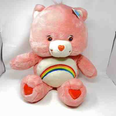 2002 CARE BEARS CHEER Bear Pink Plush Rainbow Jumbo 26