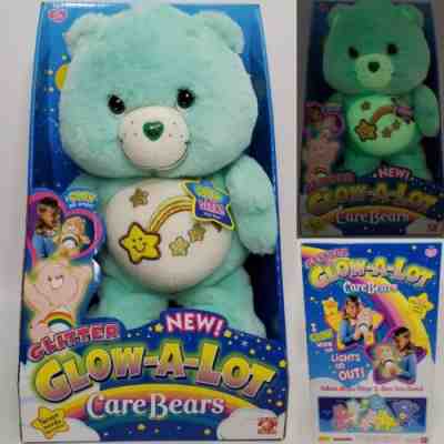 Care Bears Wish Bear Glitter Glow-A-Lot Plush Stuffed Animal Shooting Star 2006