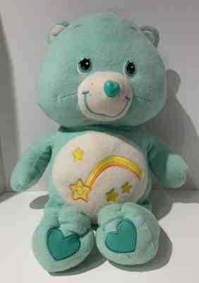 HUGE 23â? Care Bears Wish Bear Jumbo Teal Green Fluffy Plush Stuffed Animal 2004