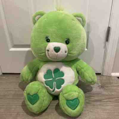 Care Bears Good Luck Bear 24â? Plush 2002 Stuffed Animal Shamrock Green CLEAN