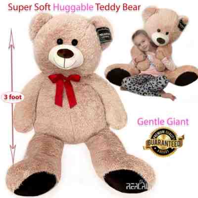 Jumbo Teddy Bear Large Soft Plush Stuffed Bear Animal 3 Foot for Children, Cream