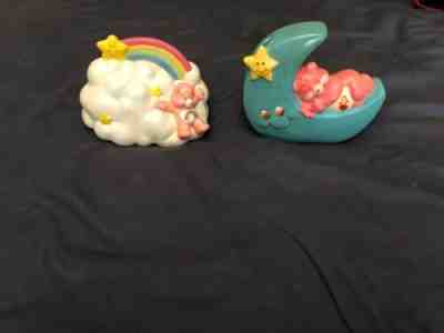 '85 carebears figural ceramic banks moon w/love-a-lot and cloud/rainbow w/cheer