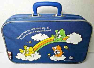 Vintage 1985 Care Bears Blue Fabric Suit Case Wherever You Go Whatever You Do