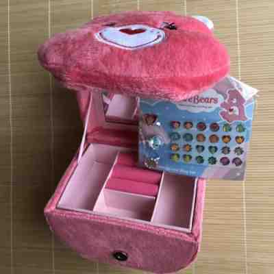 Care Bear Jewelry Box with Ring Sticker Earrings Set New Love A Lot