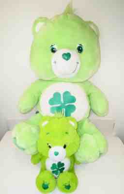 TWO Care Bears Good Luck Bears Clover Large 24â? & 14â? Plush Set Green Set Lot