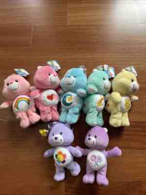 Lot of 7 Care Bears Small plush toys 9â? 2002-2005 Vintage Cheer Funshine Wish