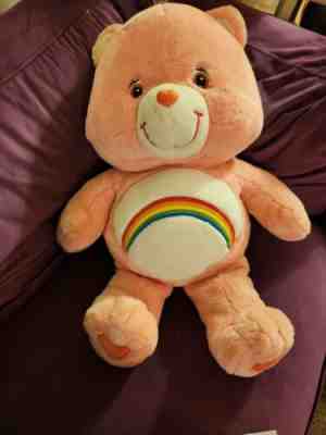 Vintage 2002 Jumbo Care Bears Cheer Bear Plush Stuffed Animal, Pink, Rainbow