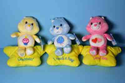 Care Bear Birthday Grumpy Love a lot Plush Soft Toy On Star set of 3 RARE!!!!