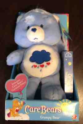 2002 Care Bears Grumpy Bear 13â? Plush w/ VHS Cartoon Movie NIB