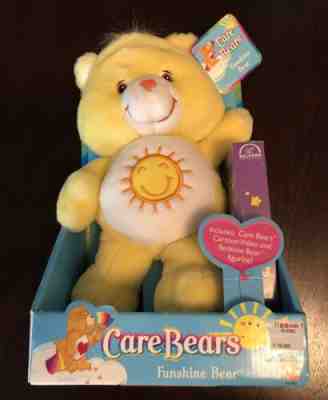 2002 Care Bears Funshine Bear 13â? Plush w/ VHS Cartoon Movie NIB