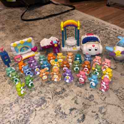 2003 Care Bears Care A Lot Playset Lot 29 bears, plane, car, swing, motorcycle+