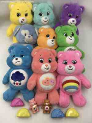Basic Fun Care Bears Plush Toy Lot With 9 Plush Bears and 3 Plastic Figurines
