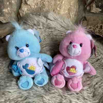 Care Bears Baby Hugs and Baby Tugs Bears Set Of 2 Two Bear Pink Blue Bedtime
