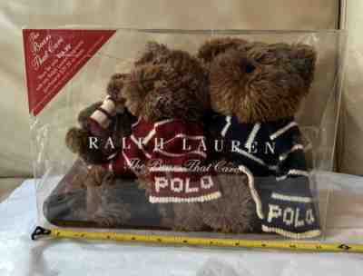 New RALPH LAUREN 2003 POLO 3 Plush TEDDY BEARS Sled TOBOGGAN KNIT SCARVES