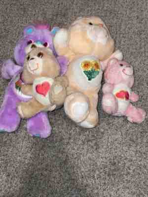 Vintage LOT Of 4 1980s 1990s Kenner Care Bears Plush Bears !CUTE! USED