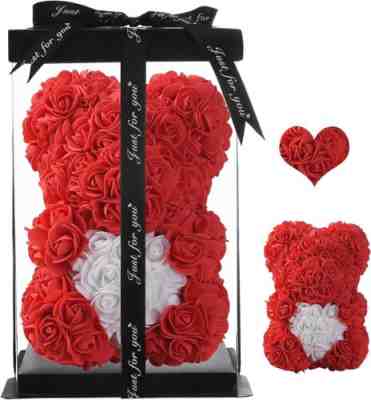 Valentines Day Rose Artificial Teddy Bear 10in Gift For Men Women