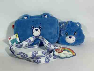NWT Care Bears 3 Pc Grumpy Lot Cosmetic Case Coin Purse Keychain Shoelace