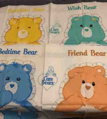 1983 - 4 Vintage Care Bears Fabric Panels Pattern Pillows Front & Backs