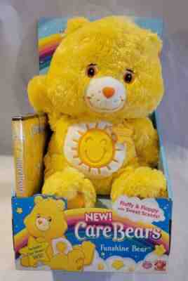 2006 Care Bears Funshine Bear Fluffy & Floppy Plush NIB w/ DVD